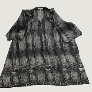 Laura Max Sheer Black Snake Print Women's 3/4 Sleeve Blouse Sz L USA Made